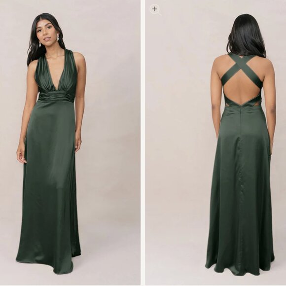 Revelry Dylan Satin Dress - Olive - Picture 1 of 4